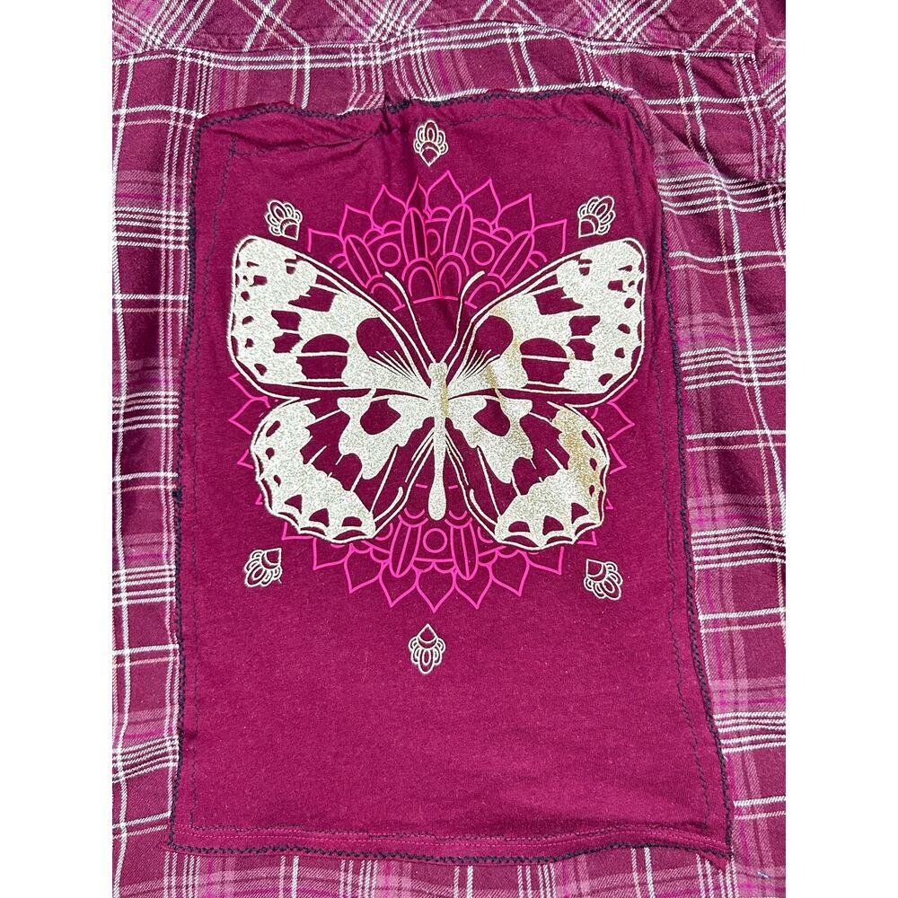 SONOMA Burgundy Wine Plaid Upcycled Butterfly Flannel Shirt Size Small - Picture 11 of 11